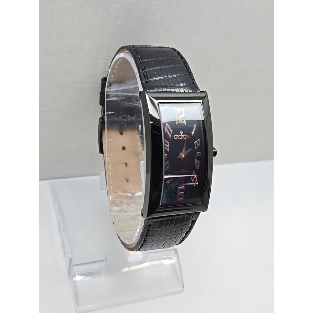 Womens Croton Aristocrat Deco Curve 23mm Black MOP Dial Lizard Watch New Battery - Picture 3 of 13